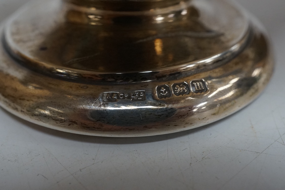 A George V Asprey & Co silver table lighter, modelled as an 'Aladdin' oil lamp, Birmingham, 1911, length 16cm, weighted.